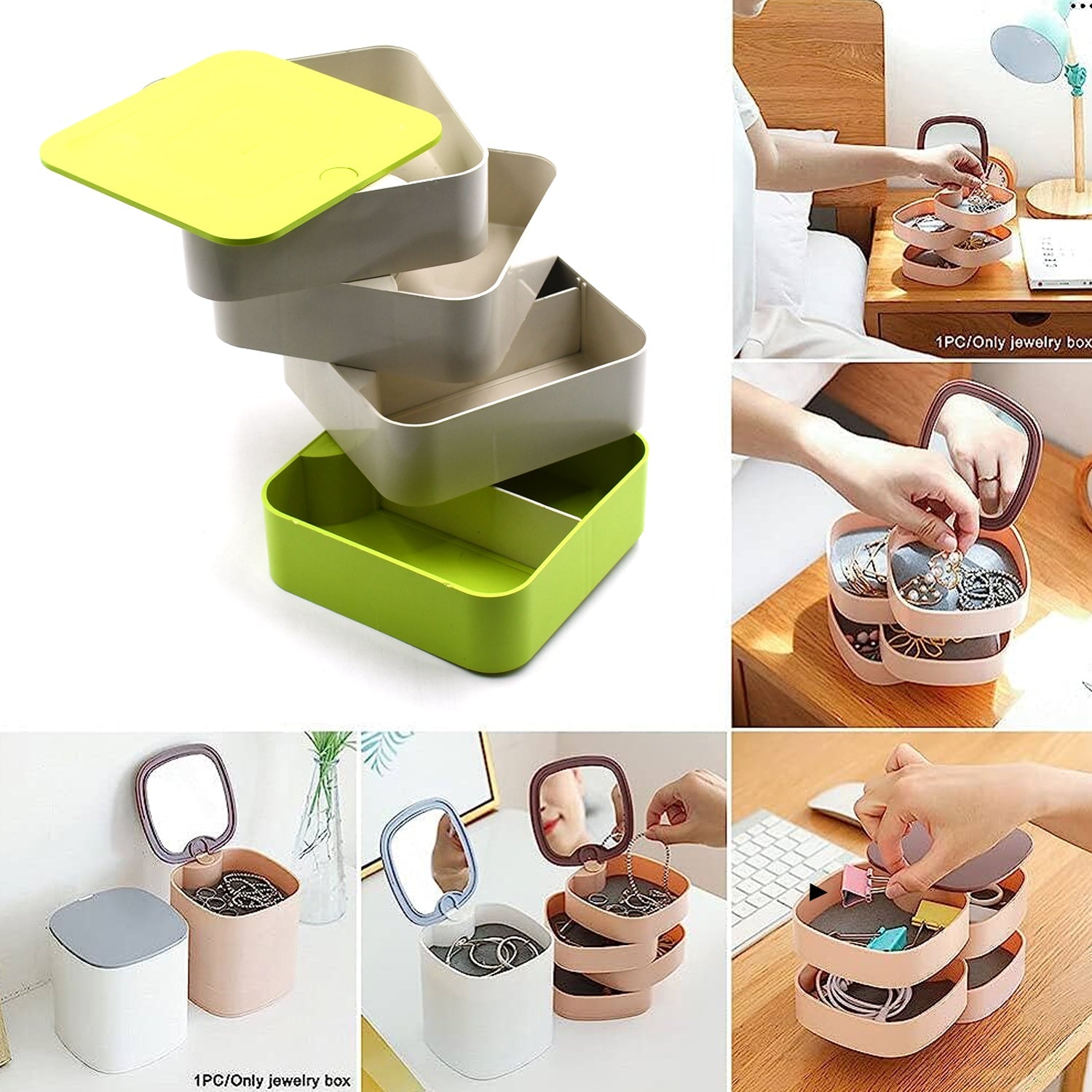 4023B 4 Layers Jewelry Box, 360 Degree Rotating Jewelry Box, Jewelry and Earring Organizer Box, Accessory Storage Box 4023B 4 Layers Jewelry Box, 360 Degree Rotating Jewelry Box, Jewelry and Earring Organizer Box, Accessory Storage Box